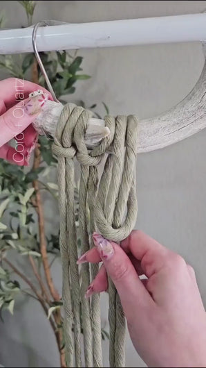 Handmade green Macrame Wall Hanging: Boho Home Decor on Real antler.
