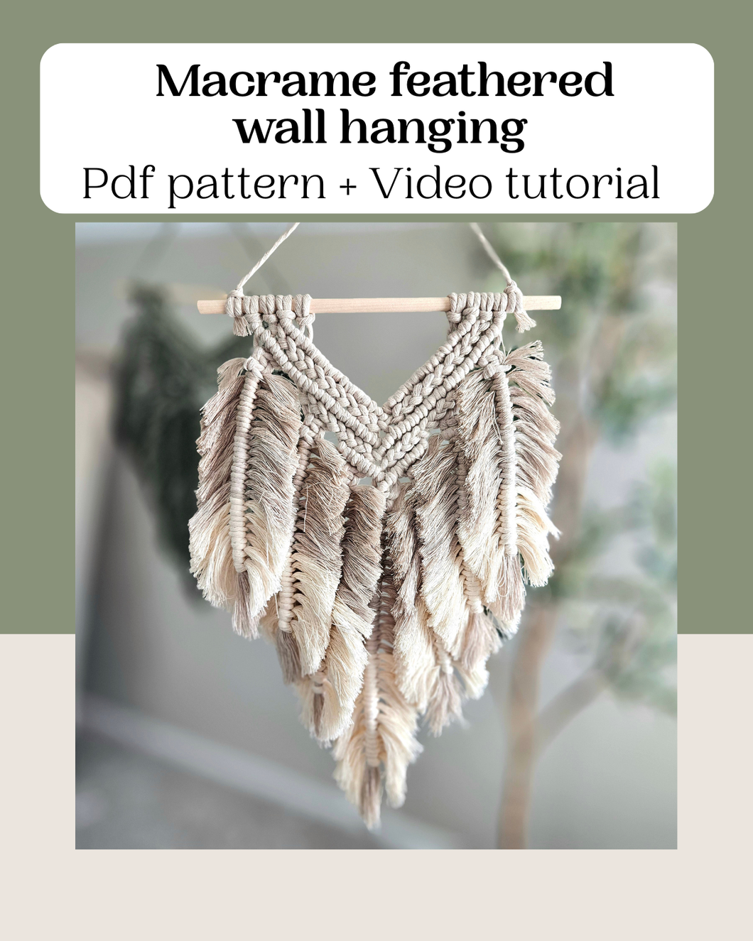Macrame layered feather wall hanging PDF pattern + Video tutorial. Step by step macrame pattern. intermediate