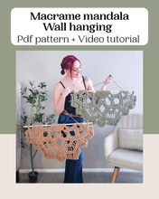 Load image into Gallery viewer, Large half mandala macrame pdf wall hanging pattern AND video tutorial. Advanced pattern.
