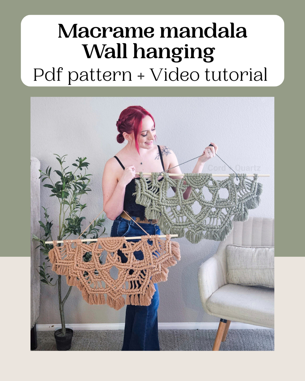 Large half mandala macrame pdf wall hanging pattern AND video tutorial. Advanced pattern.