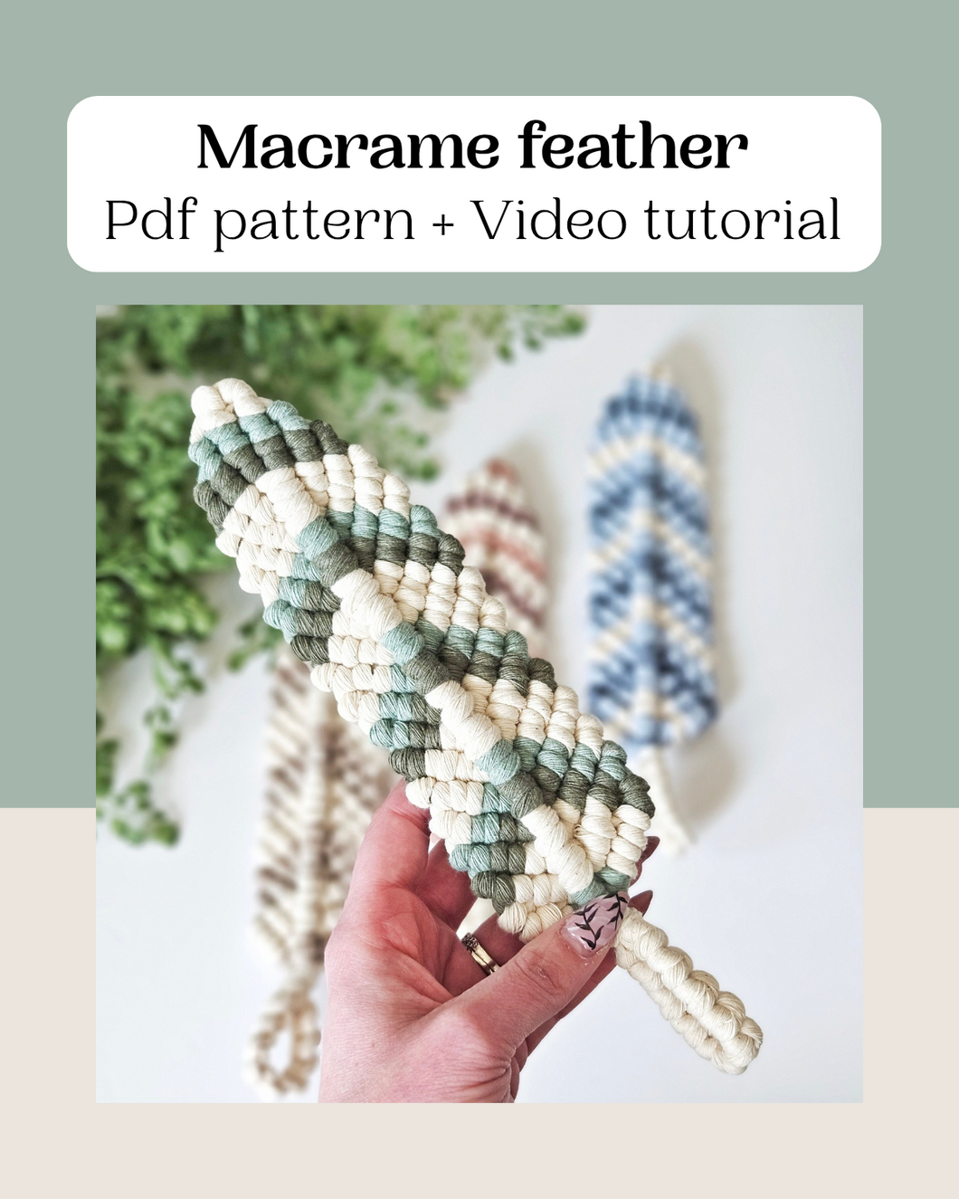Macrame feather PDF pattern + Video tutorial. Beginner friendly macrame pattern