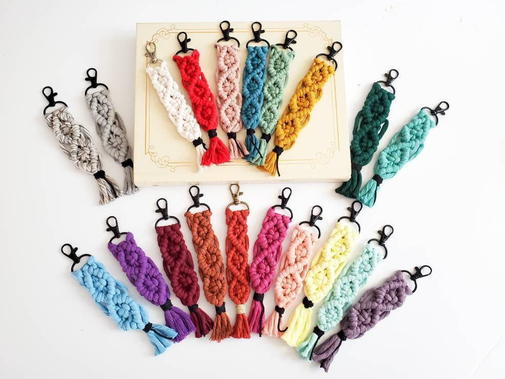 Best selling Macrame keychains. Custom Keychains for women. Colorful keyfobs. Boho chic gifts for her. Boho keychains. Car accessories