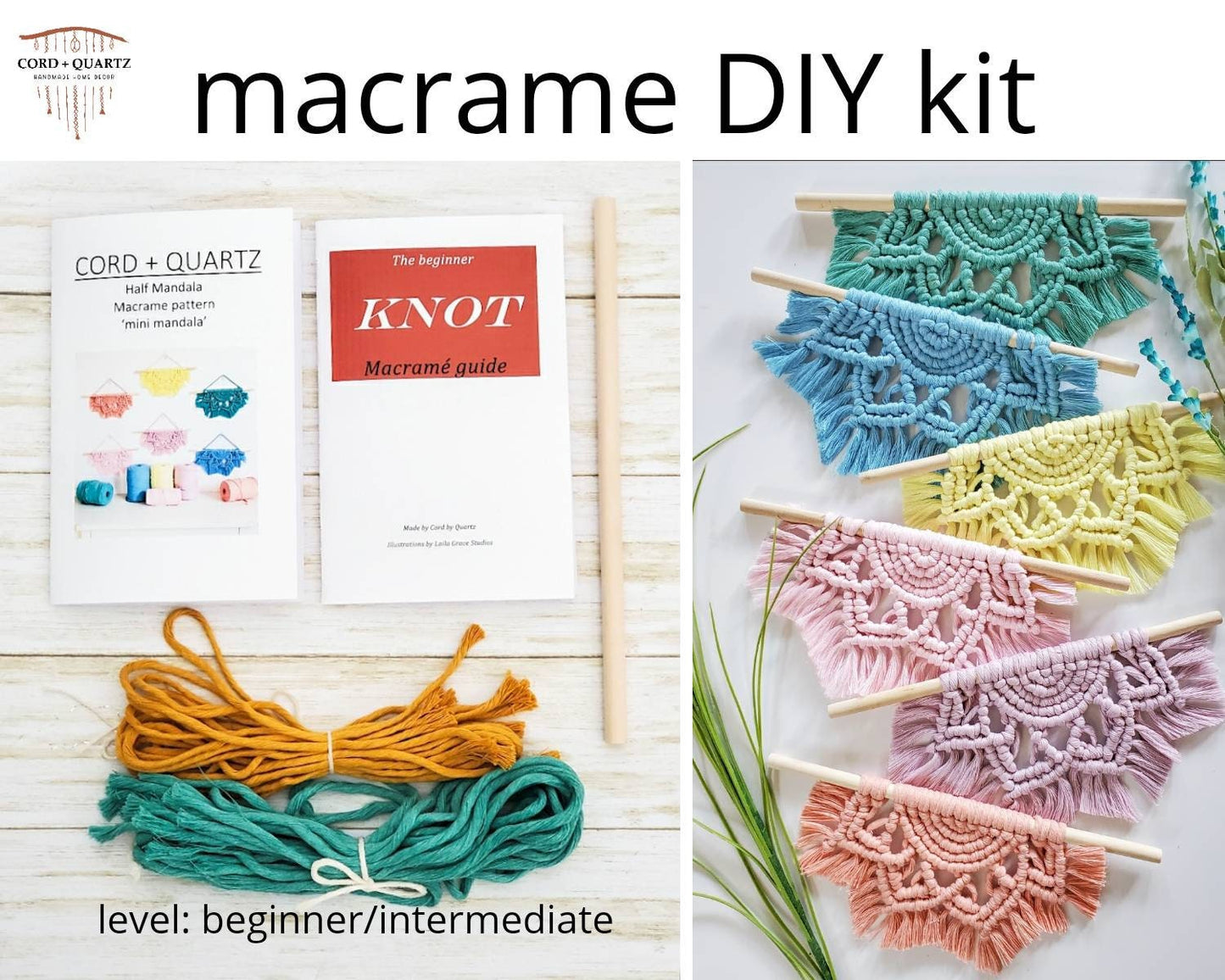 Beginner DIY Macrame craft kit. Macrame wall hanging kit, Craft kits for adults and kids. DIY boho wall decor. Macrame tutorial kit