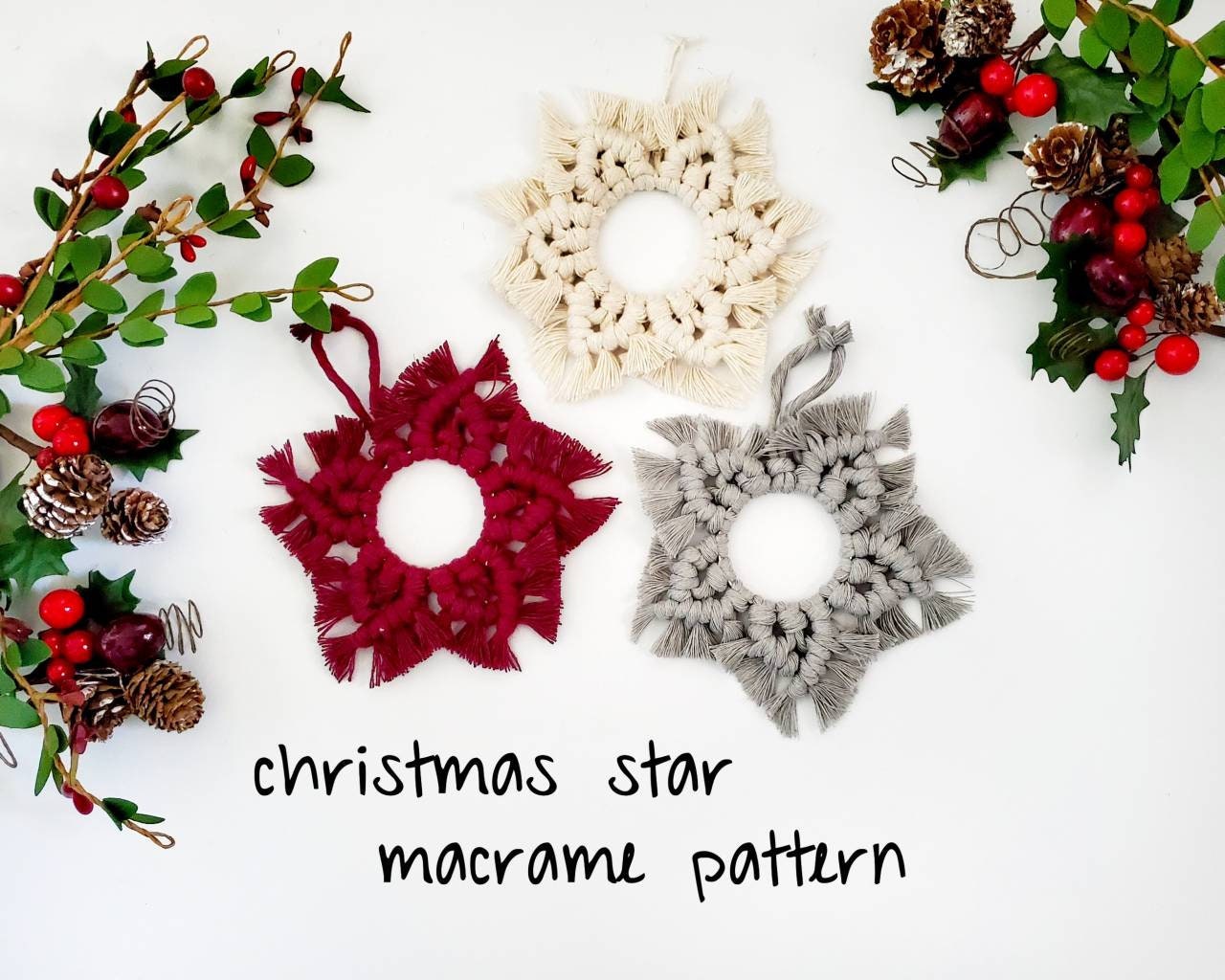 Macrame Christmas ornament pdf PATTERN. DIY boho Christmas ornaments. easy and beginner friendly. instant download. Christmas macrame ideas