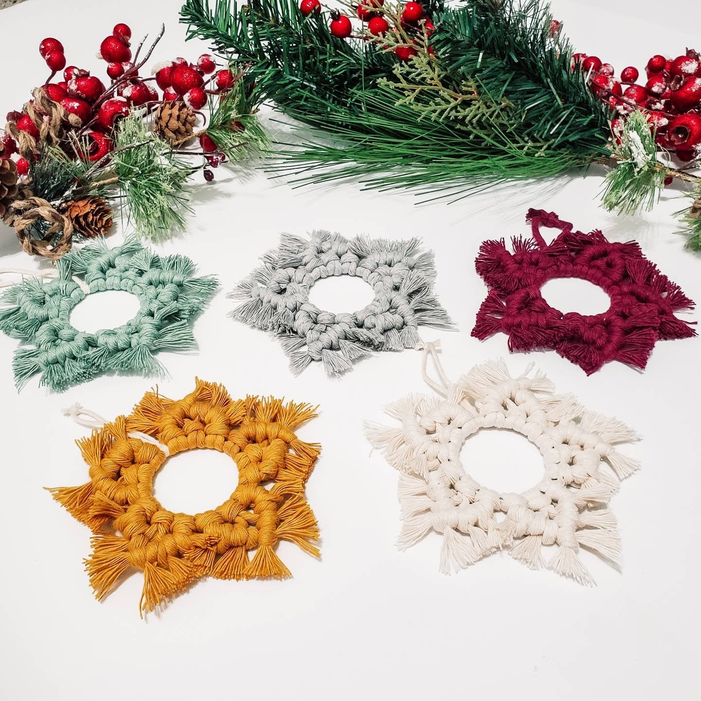 DIY Christmas ornament kit. Macrame christmas ornament set. Christmas craft kits for adults and kids. Macrame star. Christmas home decor diy