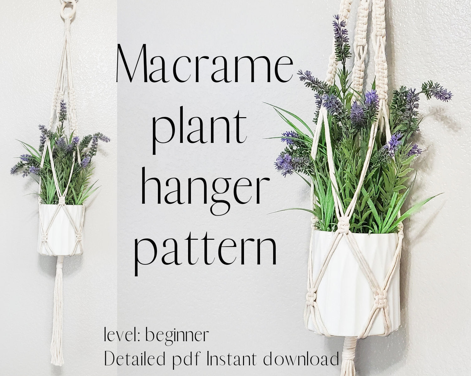 Beginner macrame plant hanger PDF pattern. digital download