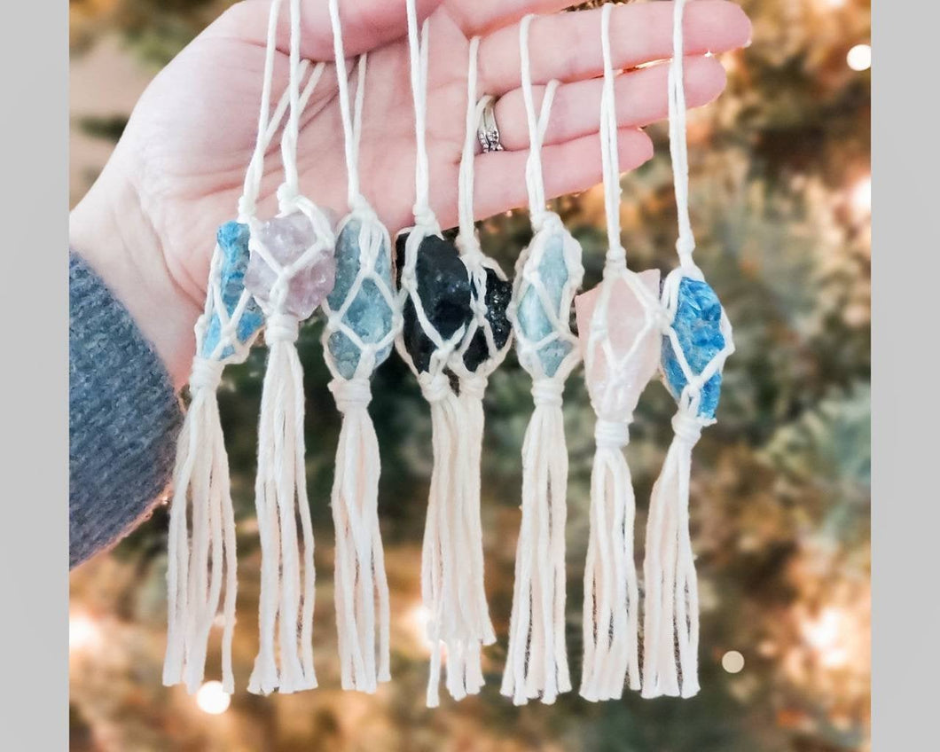 Crystal Christmas ornaments.  Metaphysical healing stones hangers. Boho Christmas ornaments. Ethically sourced crystal charms. Raw stones.