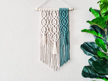 Load image into Gallery viewer, Green and natural geometric macrame wall hanging
