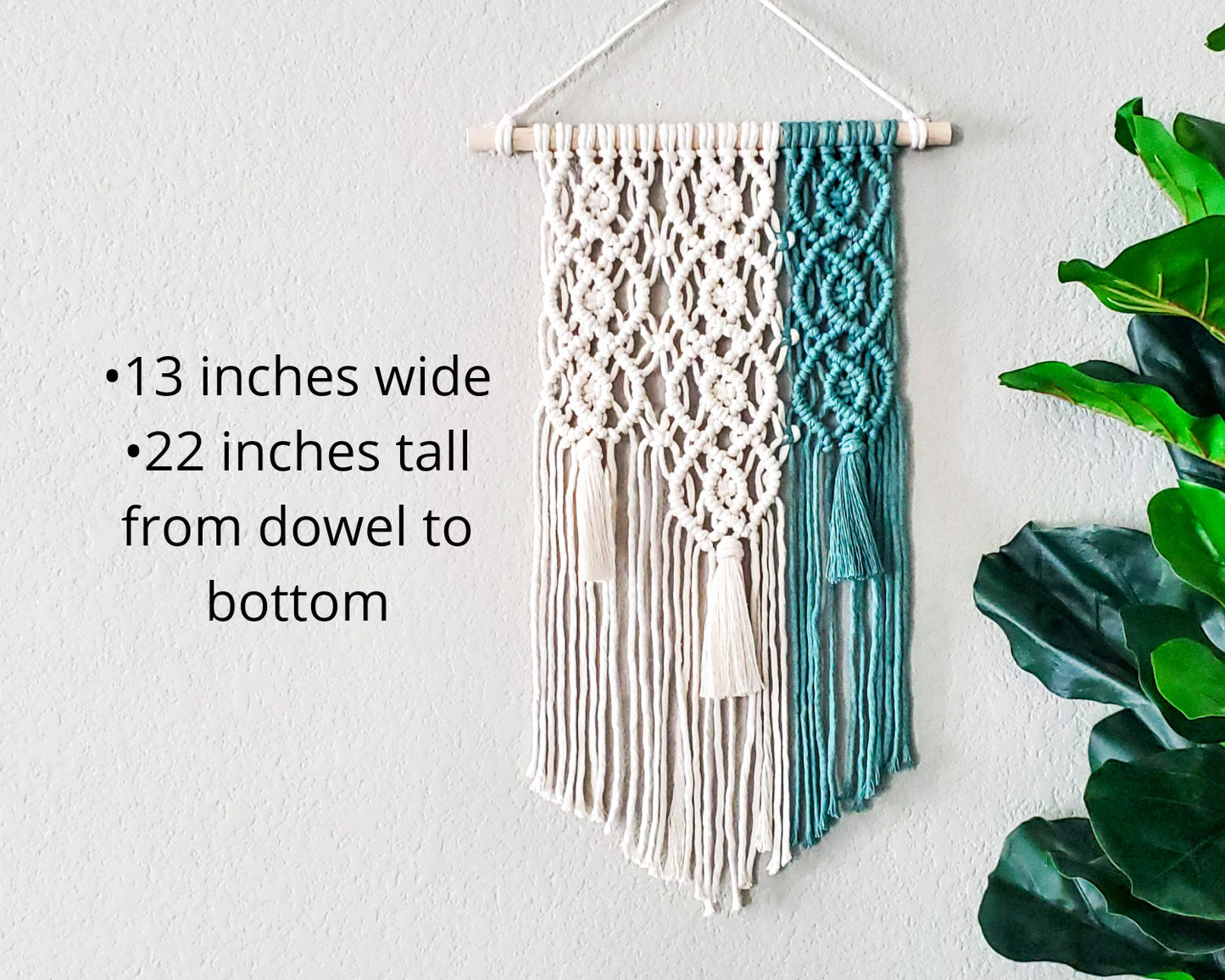 Green and natural geometric macrame wall hanging