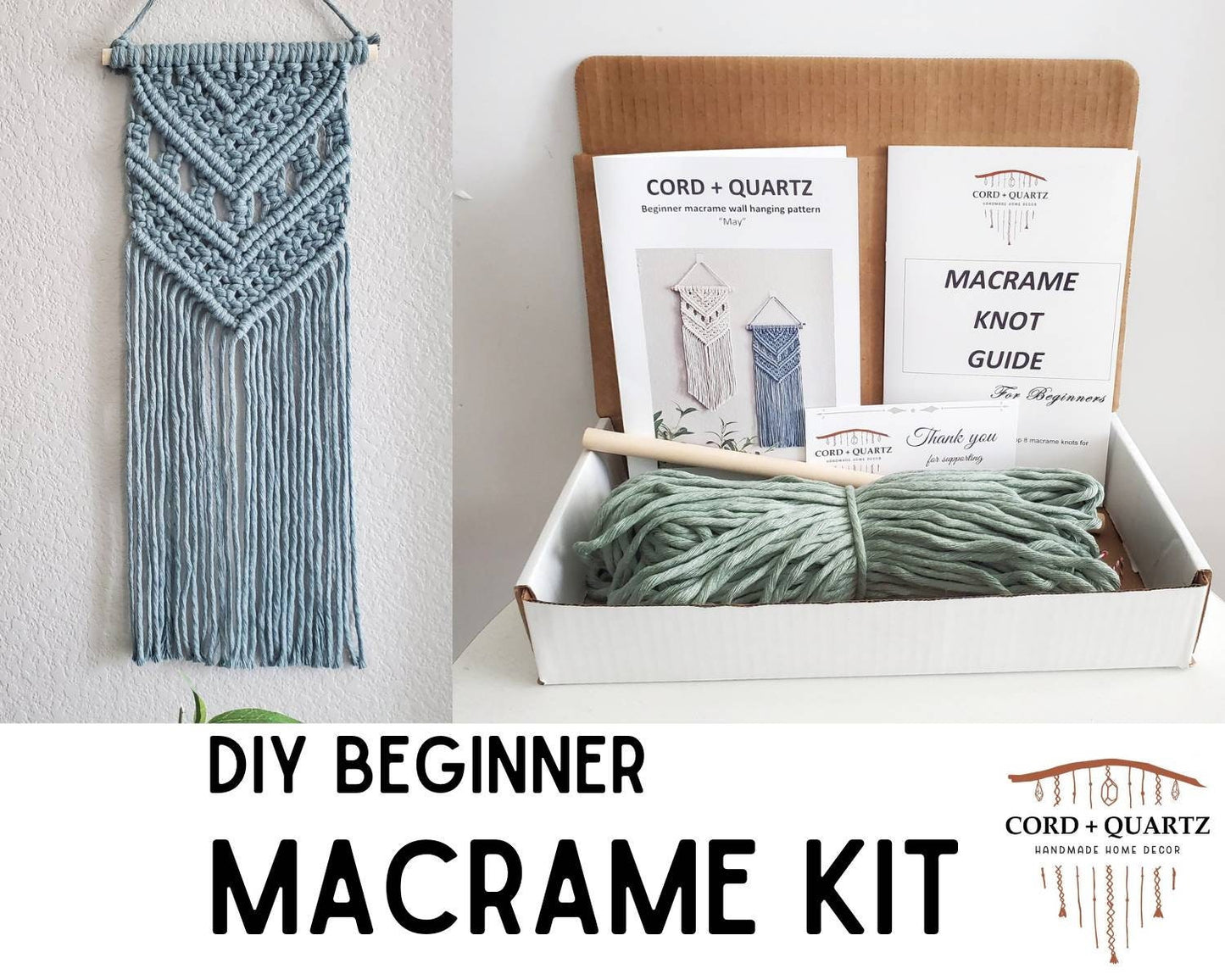 Beginner macrame wall hanging kit. Craft kits for adults and kids. Bohemian home and wall decor diy kit