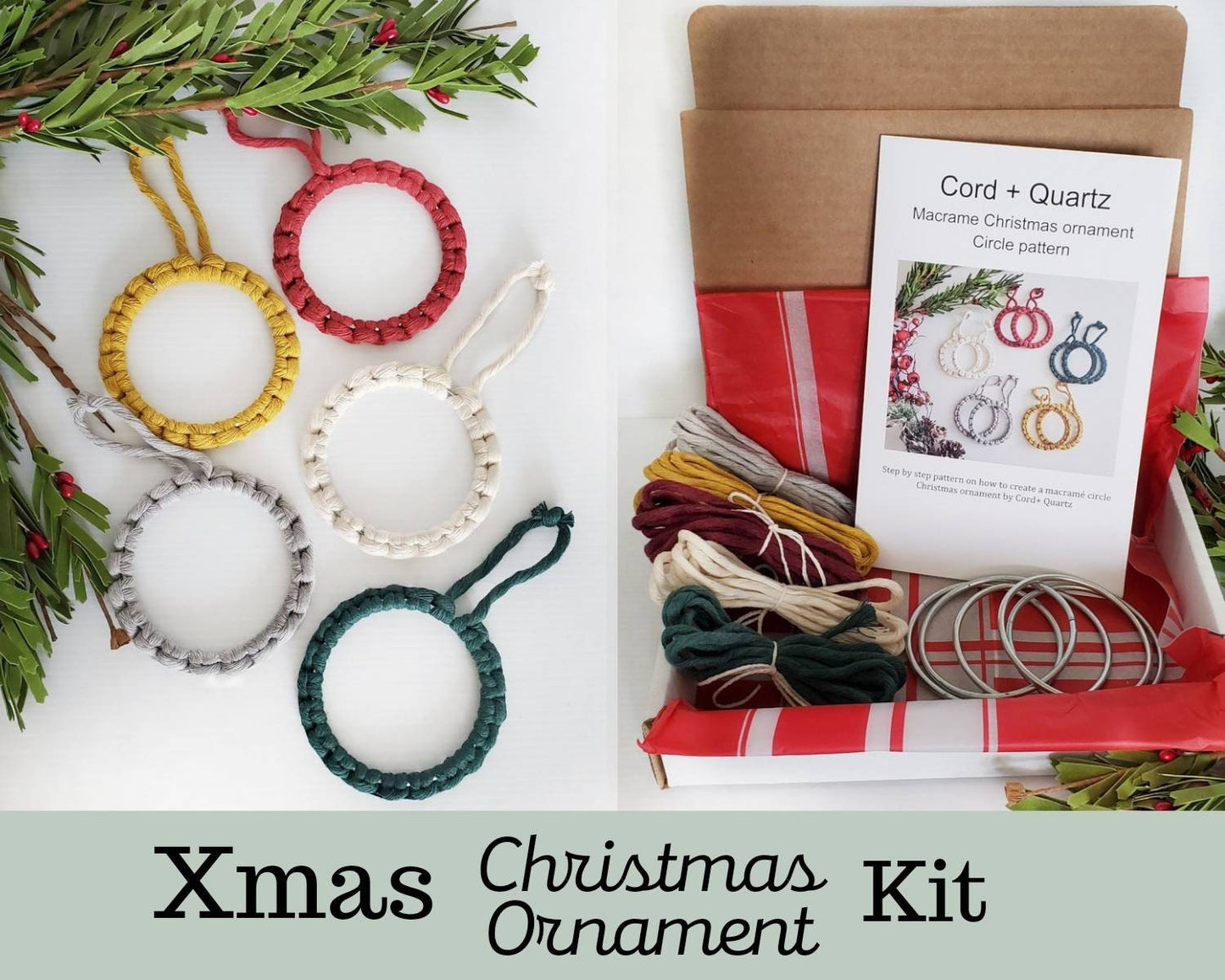 DIY Christmas ornament kit. Macrame christmas ornament set. Christmas craft kits for adults and kids. Boho ornament. Christmas home decor