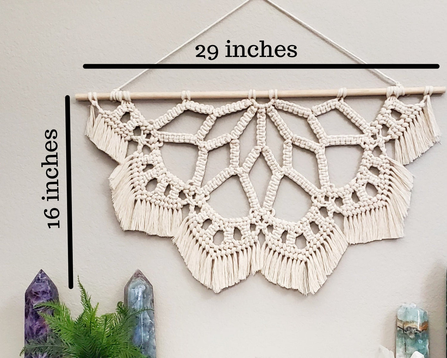 Large macrame half mandala wall hanging. Mandala wall art, bobo chic decor, romantic decor for bedroom, romantic gifts for her, home decor.