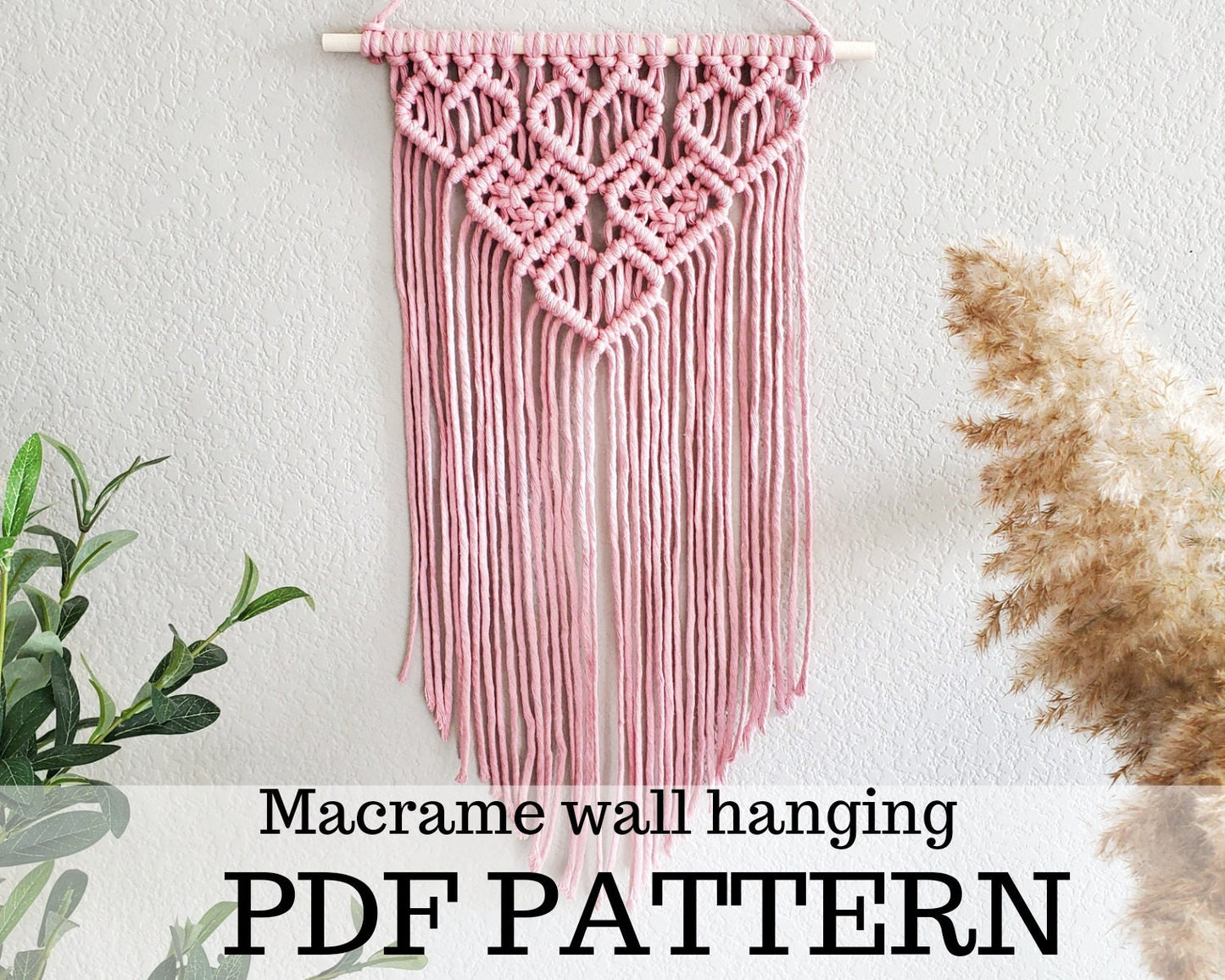 Macrame wall hanging pdf pattern, step by step guide, macrame tutorial, valentines day heart craft, diy macrame