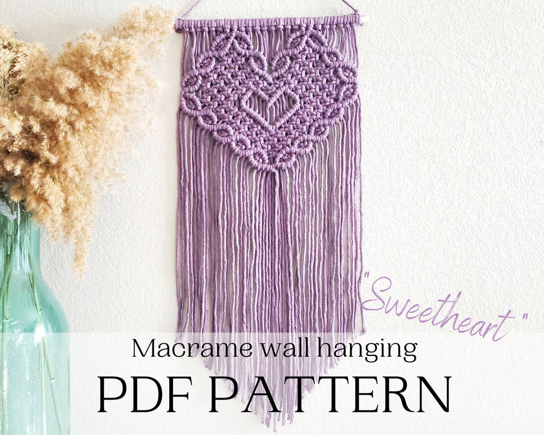 Macrame wall hanging pdf pattern, step by step guide, macrame tutorial, valentines day heart craft, diy macrame