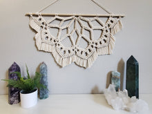 Load image into Gallery viewer, Large macrame half mandala wall hanging. Mandala wall art, bobo chic decor, romantic decor for bedroom, romantic gifts for her, home decor.
