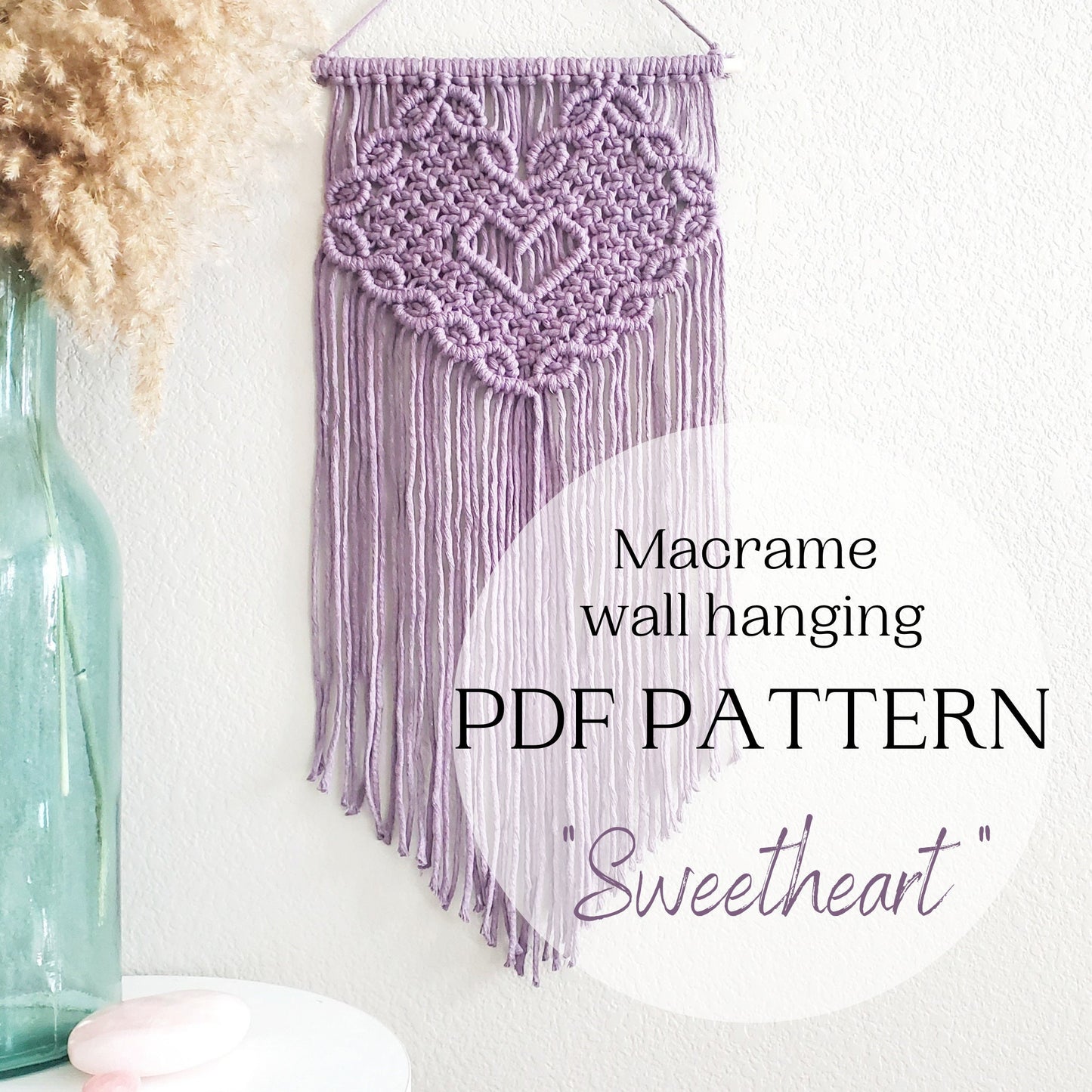 Macrame wall hanging pdf pattern, step by step guide, macrame tutorial, valentines day heart craft, diy macrame