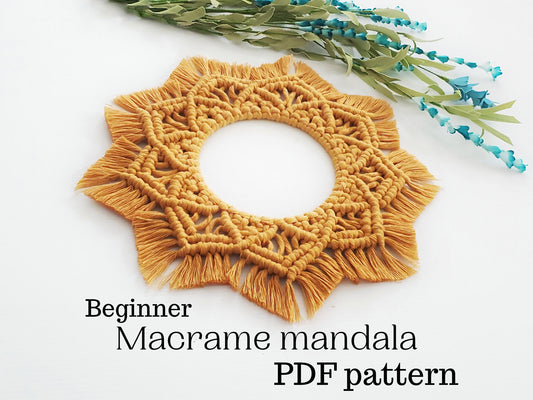 macrame wall hanging pdf pattern, beginner macrame tutorial, DIY macrame step by step, Macrame mandala pattern. macrame circle. English only