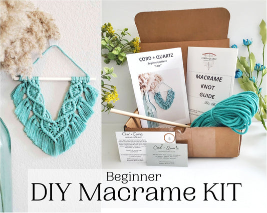 Beginner macrame wall hanging kit. Craft kits for adults and kids. Bohemian home and wall decor diy kit