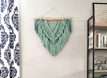 Load image into Gallery viewer, Macrame wall hanging. Green wall decor. bohemian wall decor. Boho wall art. Large macrame hanger.
