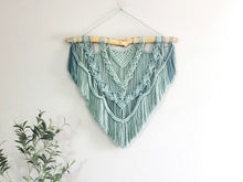 Load image into Gallery viewer, Macrame wall hanging. Green wall decor. bohemian wall decor. Boho wall art. Large macrame hanger.
