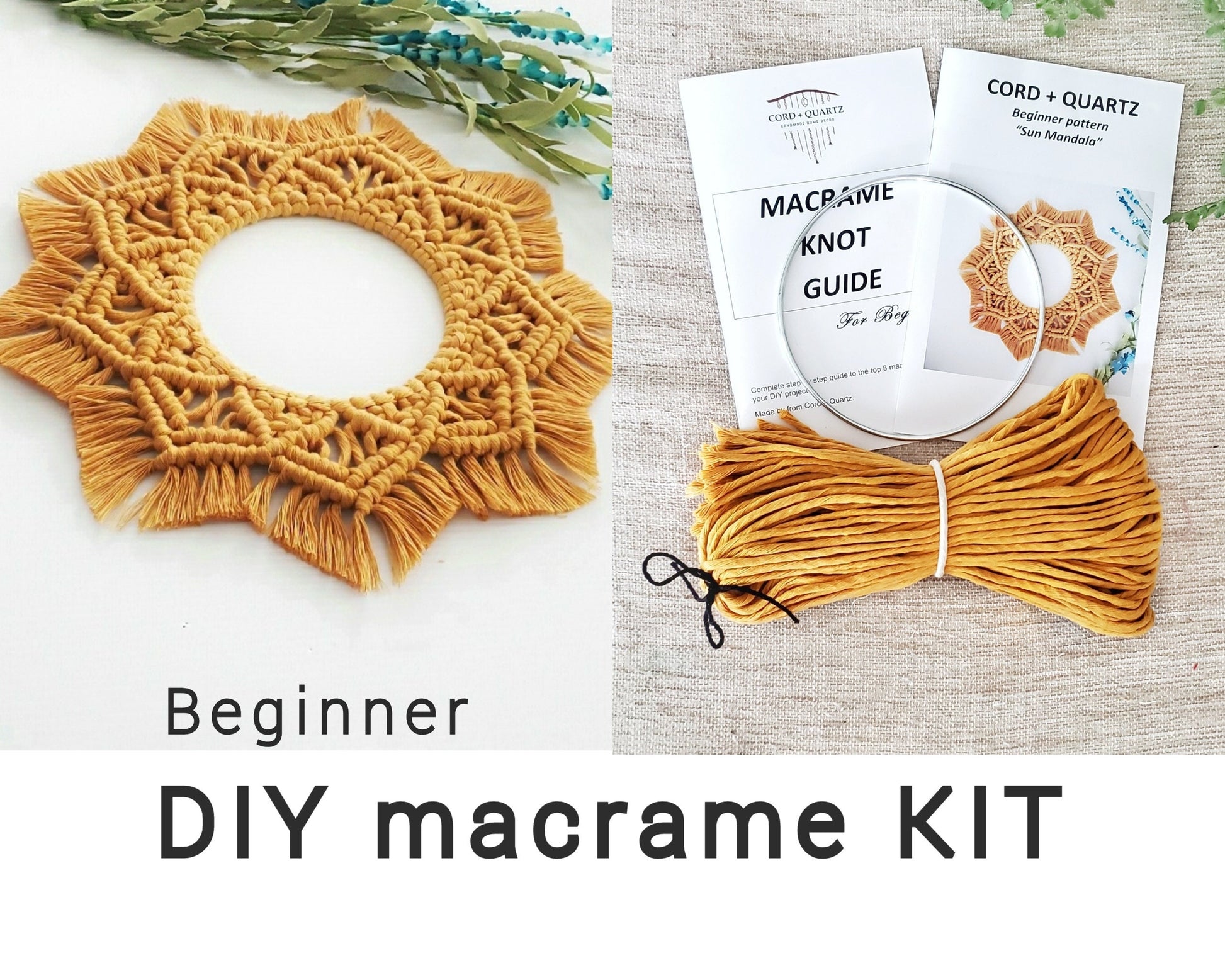 Beginner macrame wall hanging kit. Craft kits for adults and kids. Bohemian home and wall decor diy kit