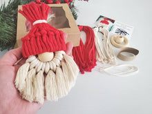 Load image into Gallery viewer, Macrame gnome Christmas ornament DIY kit. Macrame santa pattern. Macrame gnome pattern. Macrame christmas pattern and kit
