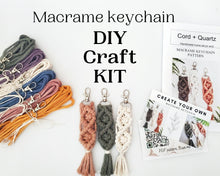 Load image into Gallery viewer, Macrame keychain DIY craft kit. Macrame kit. Craft kit for adults and teens. Do it yourself macrame. birthday gift.
