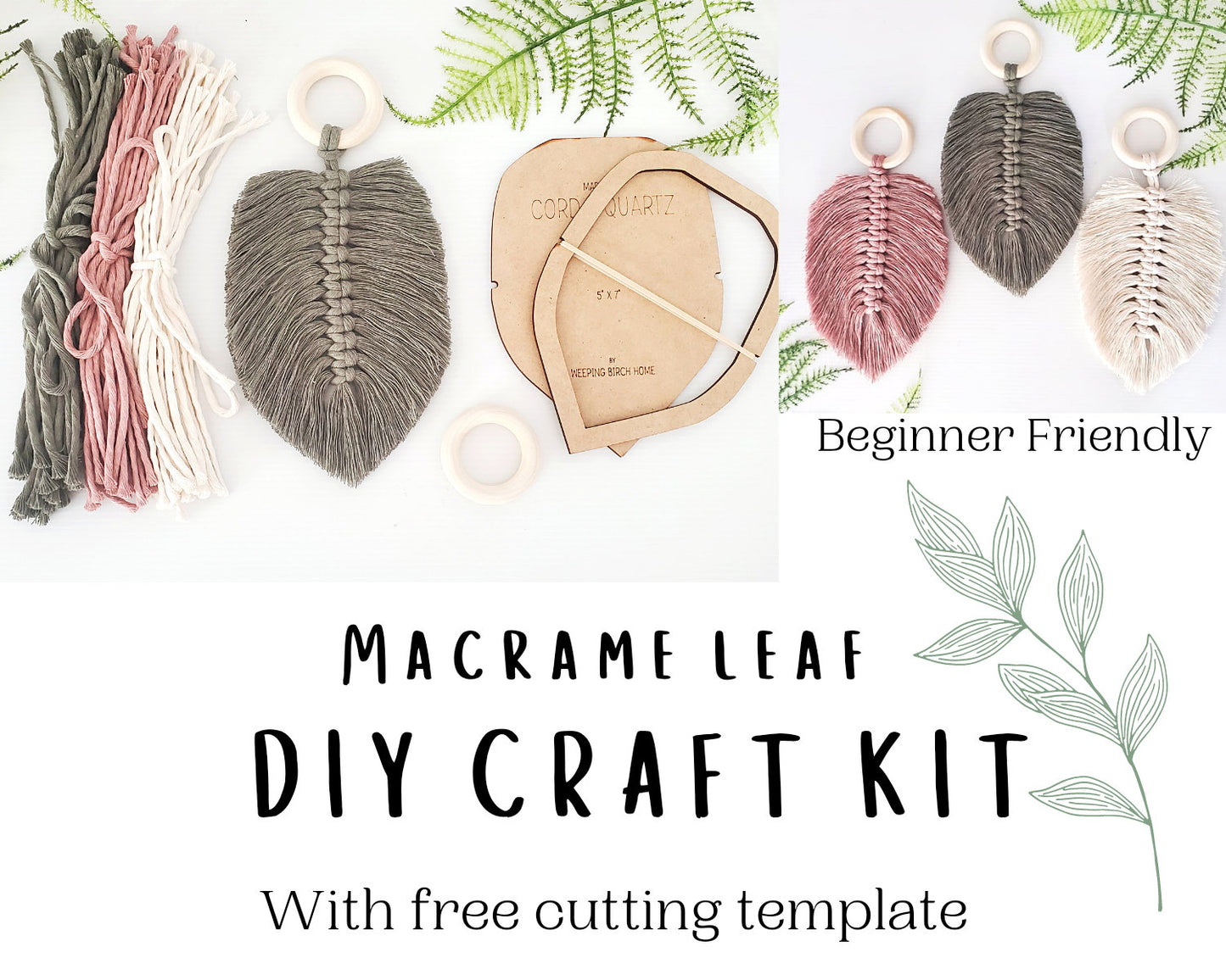 Macrame leaf/feather DIY craft kit. Craft kit for adults. DIY home decor. craft kits for kids and teens. Do it yourself macrame.