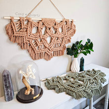 Load image into Gallery viewer, Large half mandala macramé wall hanging. Unique one of a kind bohemian home decor. living room and bedroom wall art.
