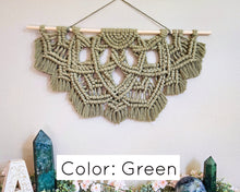 Load image into Gallery viewer, Large half mandala macramé wall hanging. Unique one of a kind bohemian home decor. living room and bedroom wall art.
