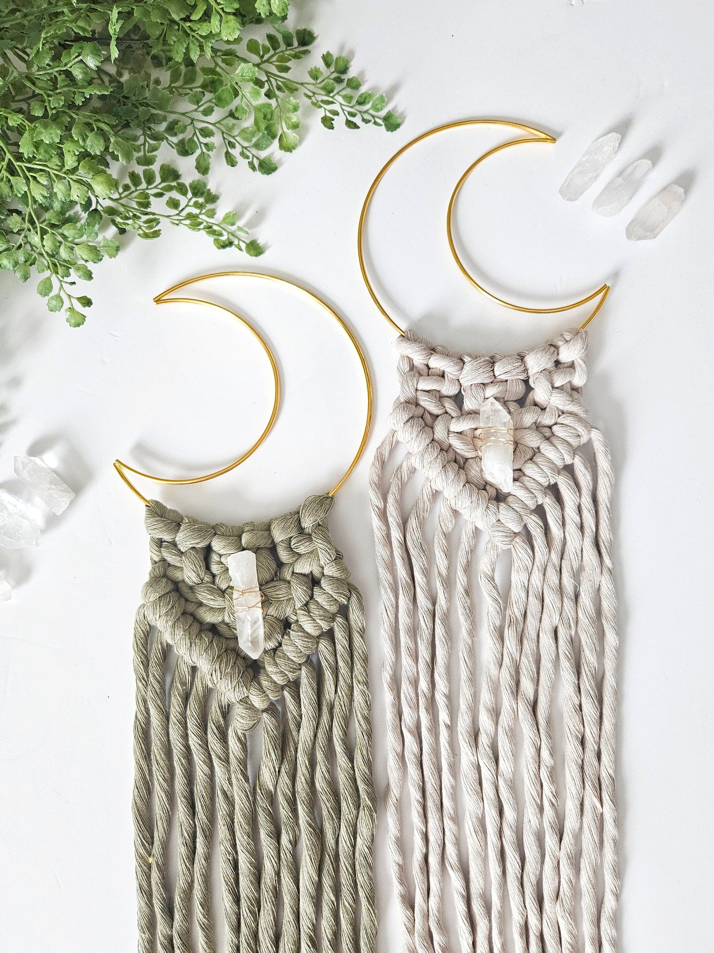 Macrame moon and crystal wall hanging. Celestial wall home decor for her.