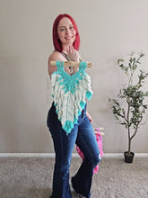 Load image into Gallery viewer, Macrame Feathered wall hanging. Handmade 100% cotton
