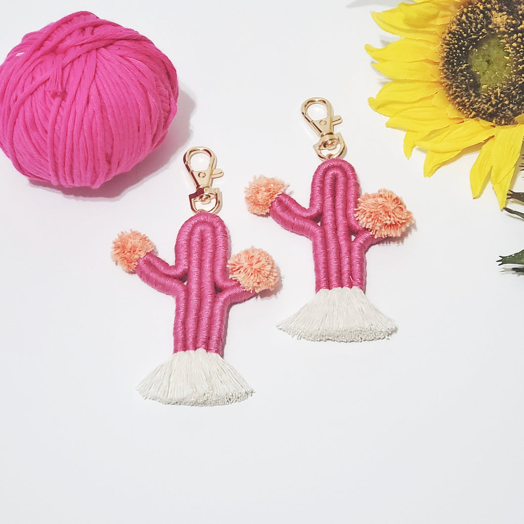 Handmade cactus keychains. boho desert style macrame keychain gift for her.