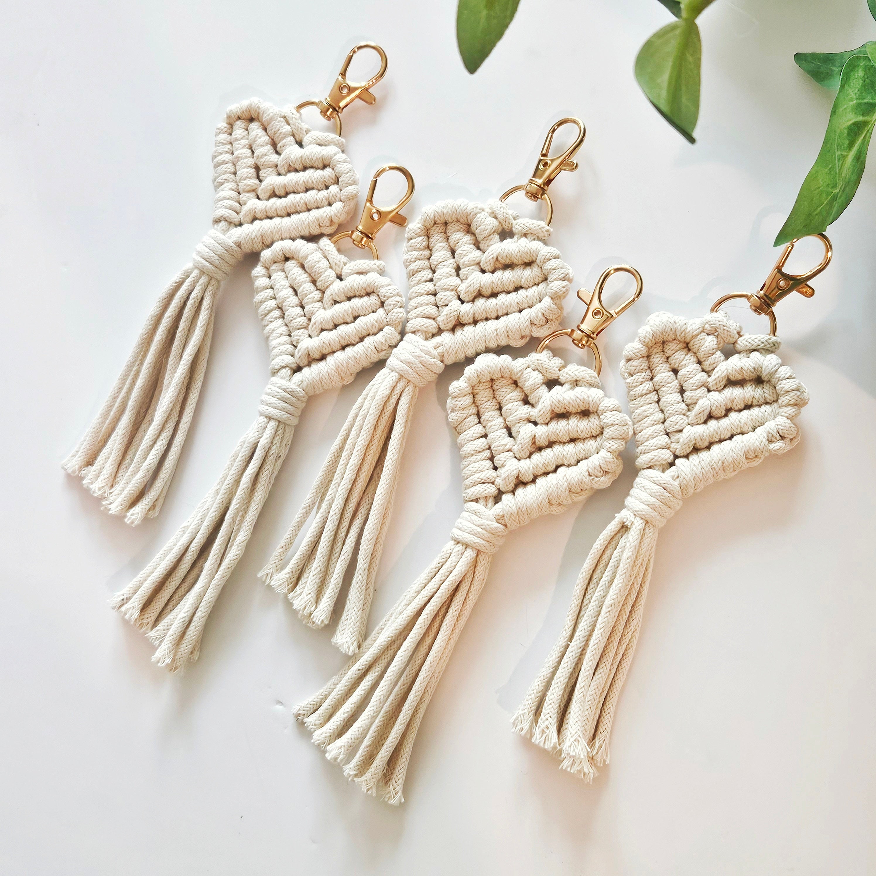 Macrame heart keychains. handmade boho keychain accessories – Cord + Quartz