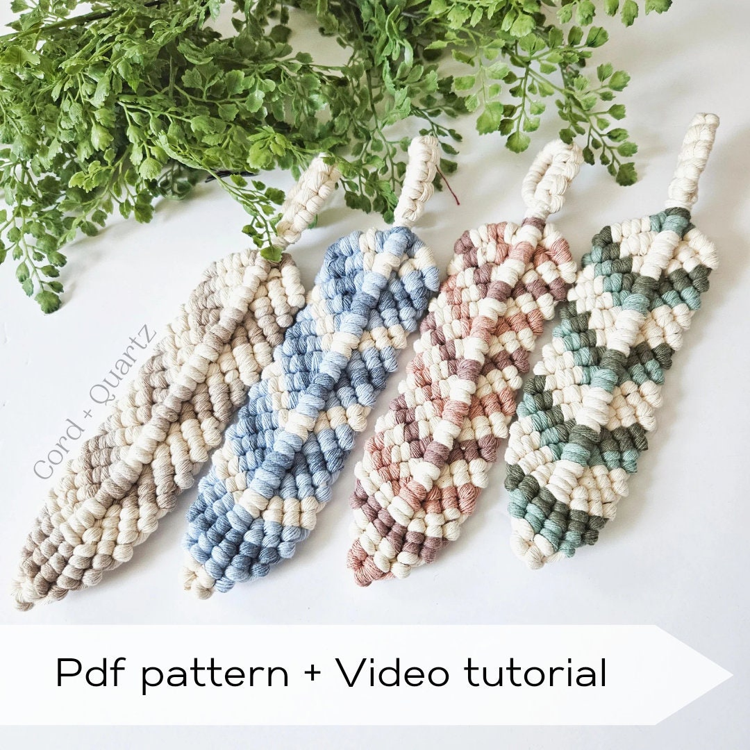 Macrame feather PDF pattern + Video tutorial. Beginner friendly macrame pattern